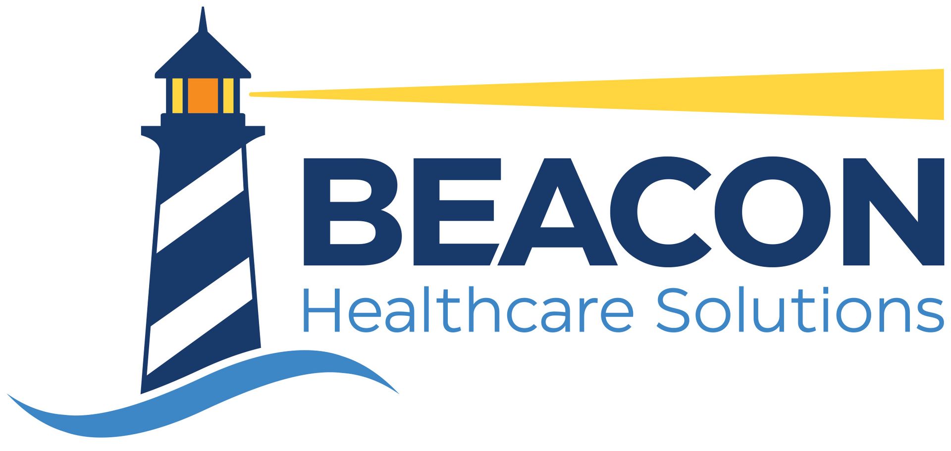 Logo of Beacon Healthcare Solutions. Lighthouse with a beam of light; "BEACON" text, "Healthcare Solutions" text.