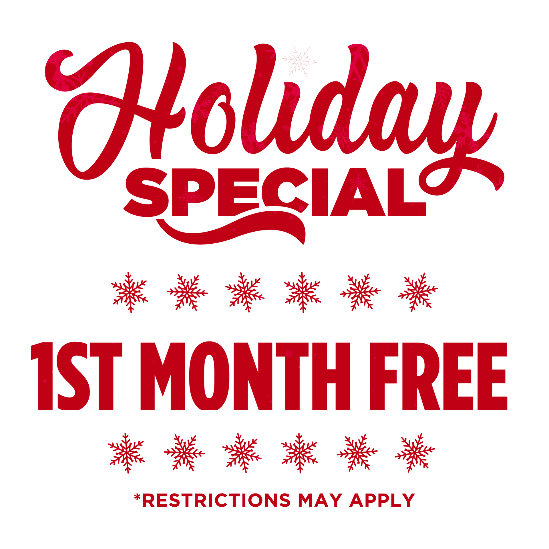 Holiday special: Red text on a white background. 