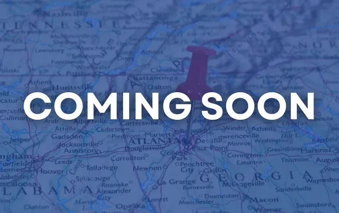 Coming Soon graphic with a pin on a map