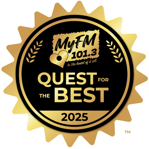 The logo for my fm 101.3 quest for the best in 2024