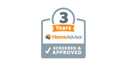 A sticker that says 3 years home advisor screened and approved