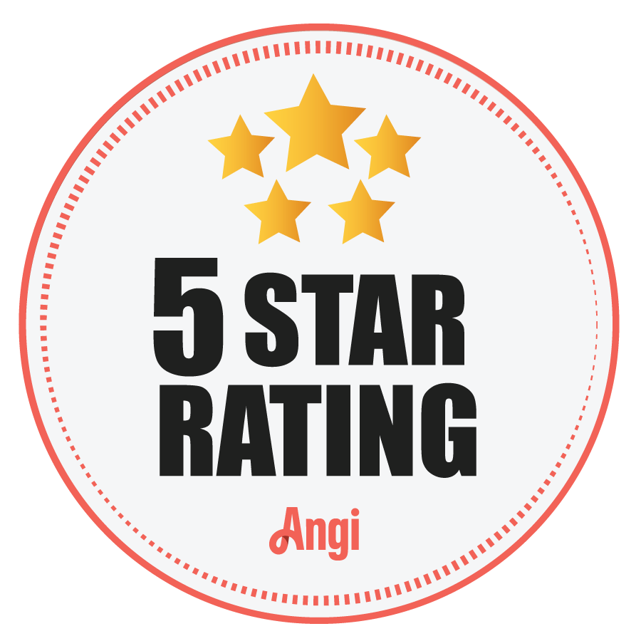 A sticker that says 5 star rating angi on it