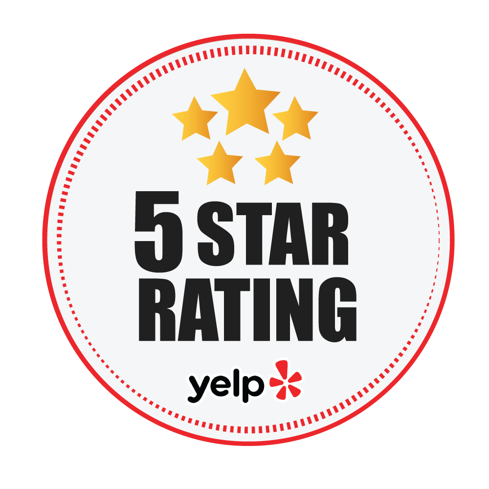 A yelp badge that says 5 star rating