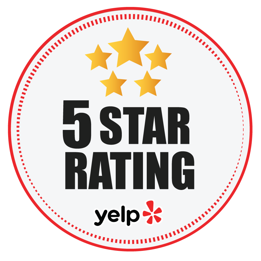A yelp badge that says 5 star rating