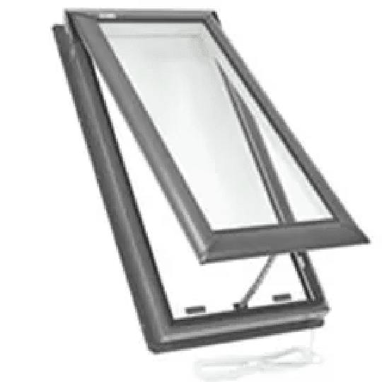 A picture of a skylight with the window open.