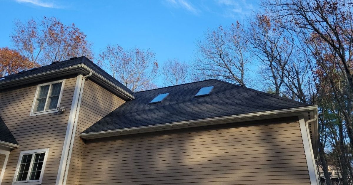 rear of home with new roof and skylights