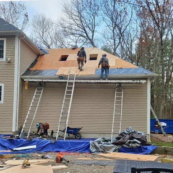 Rear of home with new sheathing