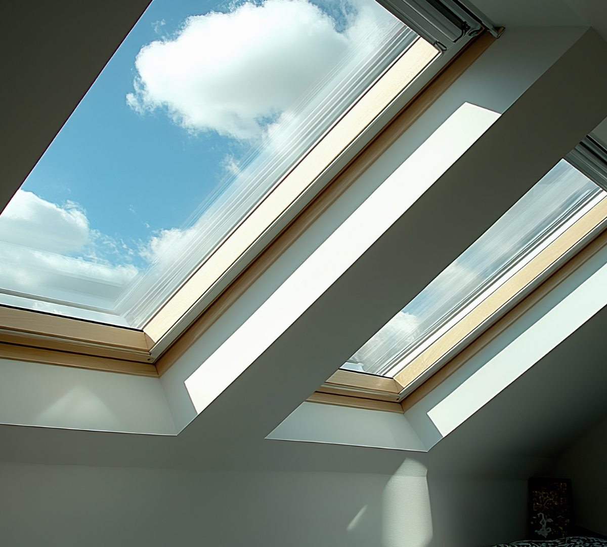 A skylight with a blue sky behind it