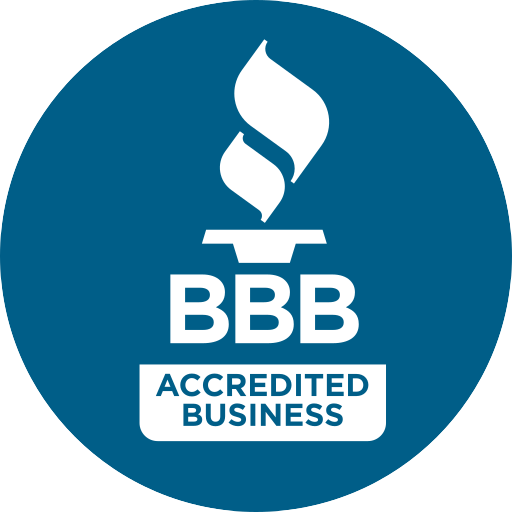 A bbb accredited business logo in a blue circle