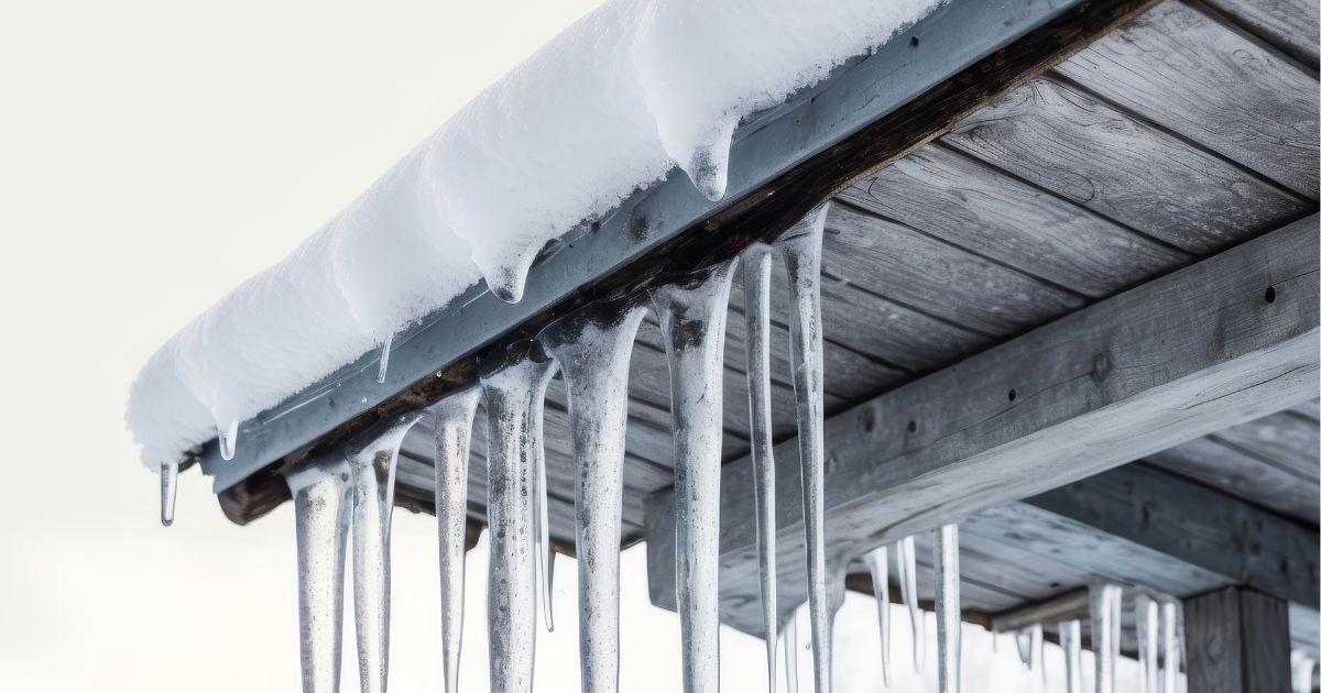 house with ice dams and icicles