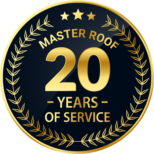 A badge that says master roof 20 years of service