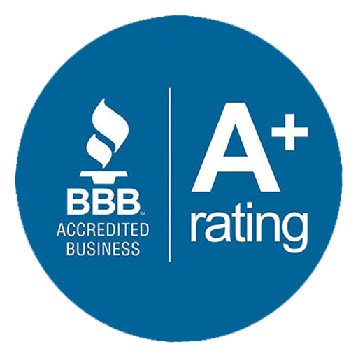 A bbb accredited business logo in a blue circle