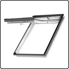 A picture of a skylight with the window open.