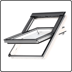 A picture of a skylight with the window open.