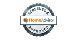A screened and approved home advisor logo on a white background
