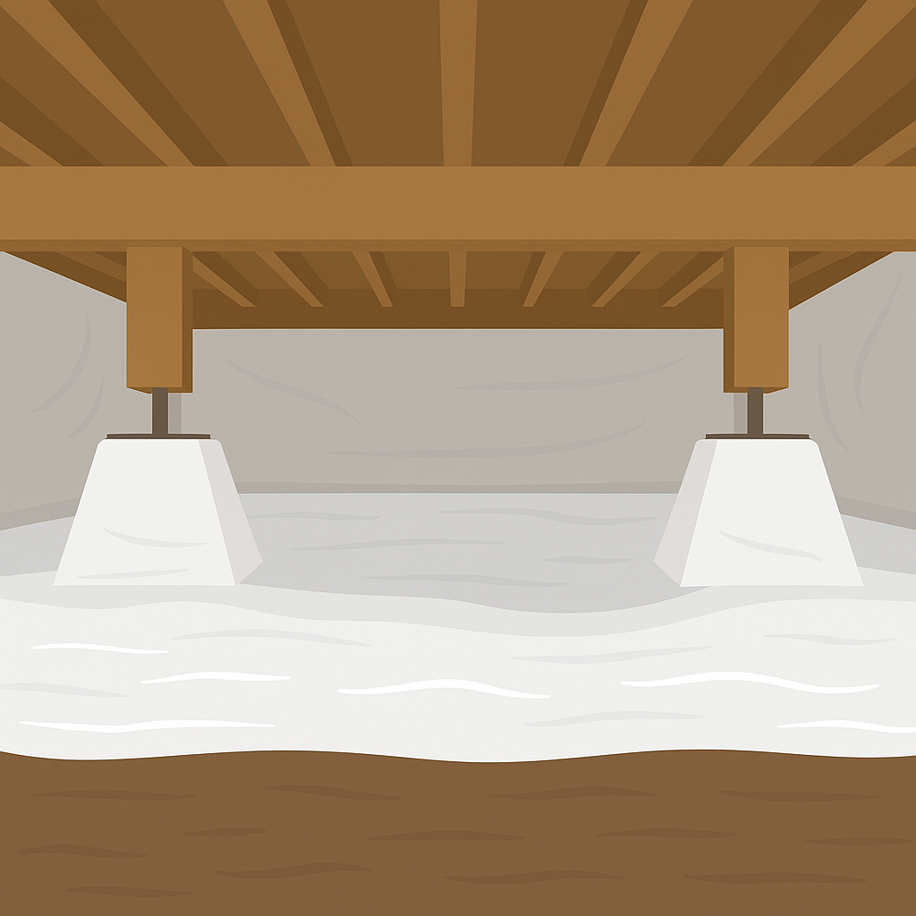 Illustration of a crawlspace encapsulated with a vapor barrier.
