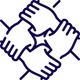 A group of people are shaking hands in a circle.