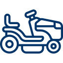 A blue and white icon of a broom on a white background.