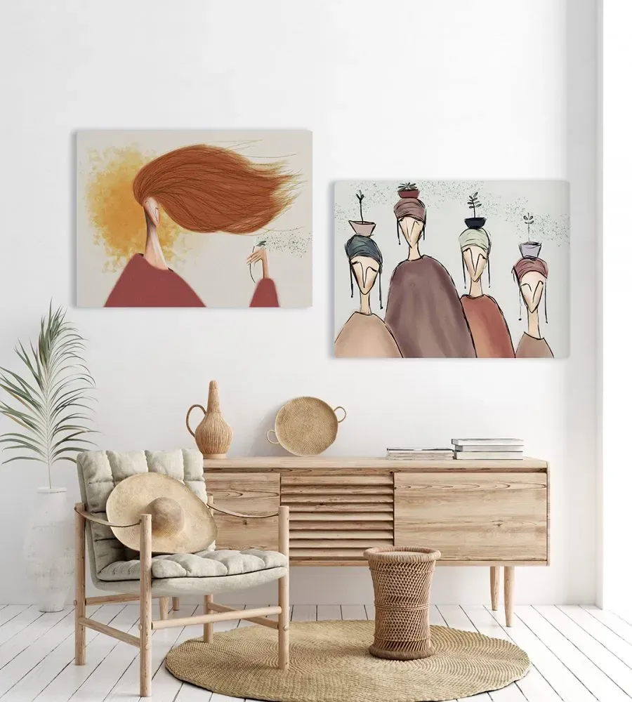 O sufragerie cu un scaun , sifonier si doua tablouri pe perete.