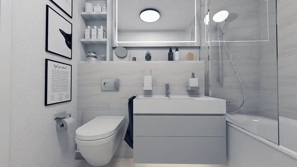 Amenajare interioară apartament baie mare.