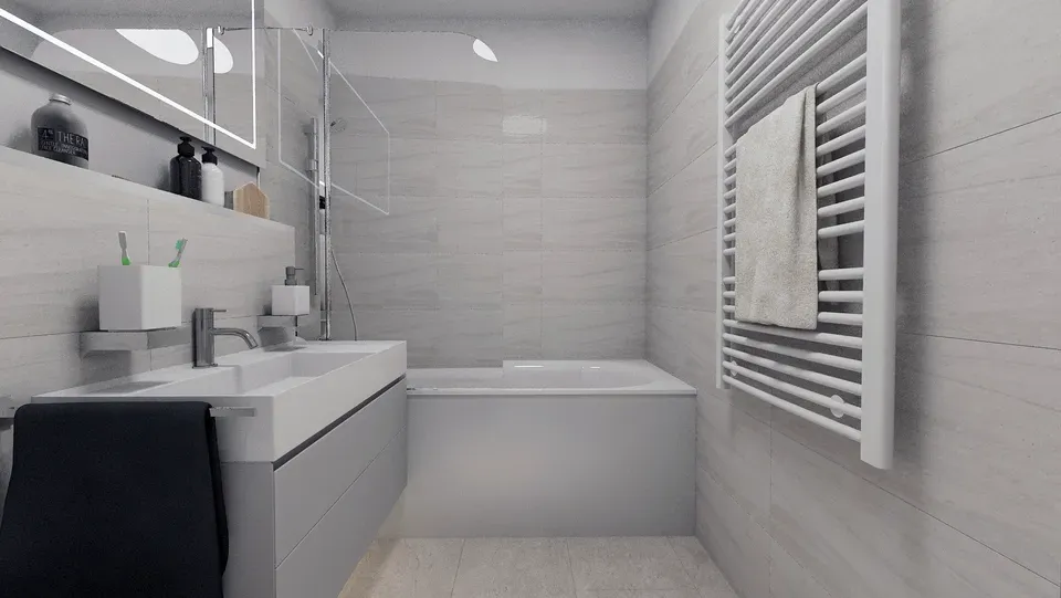 Amenajare interioară apartament baie mare cadă.