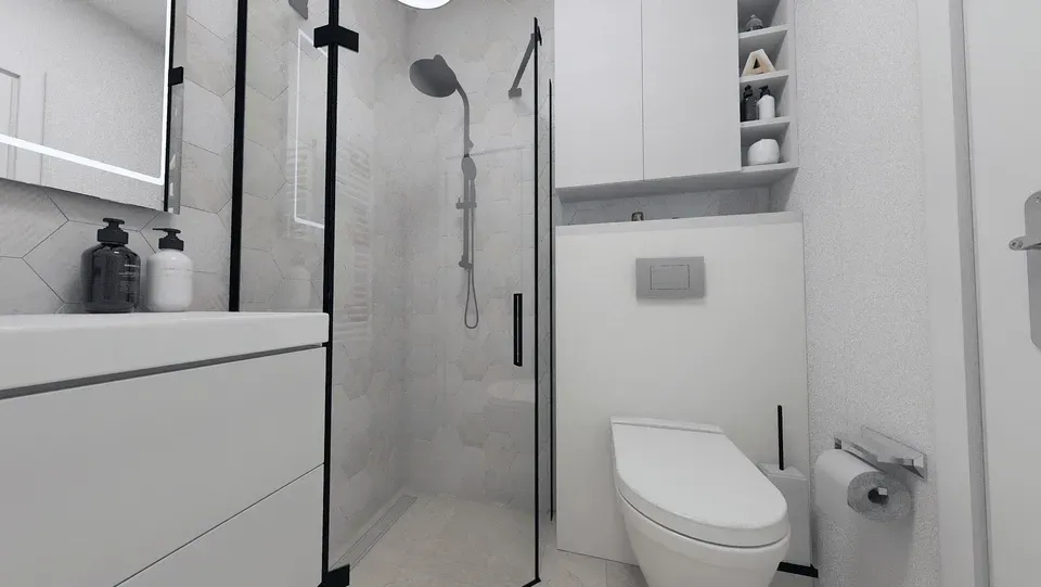 Amenajare interioară apartament baie mică.