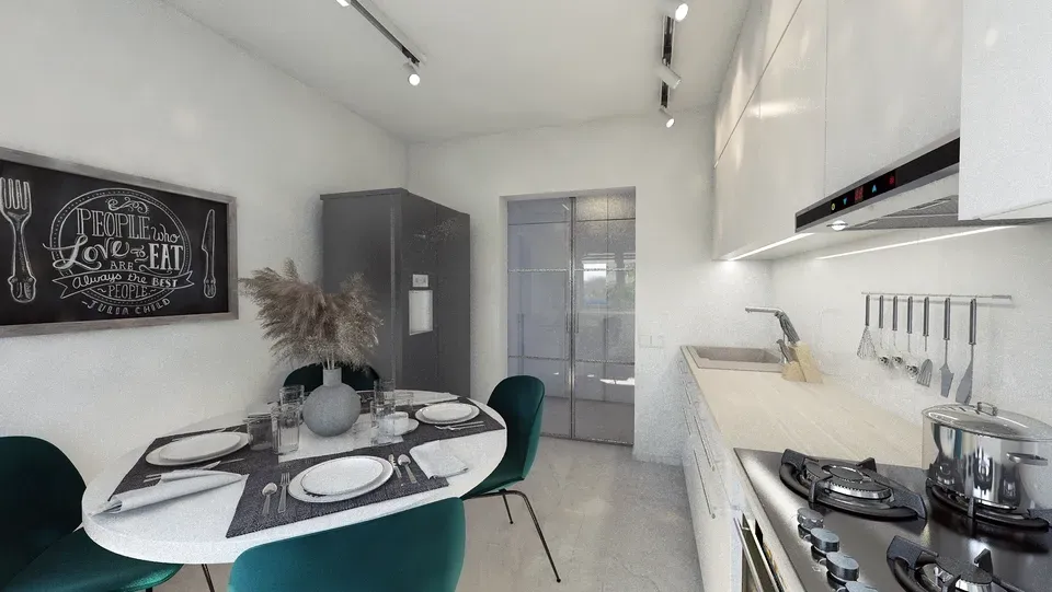 Amenajare interioară bucătărie apartament.