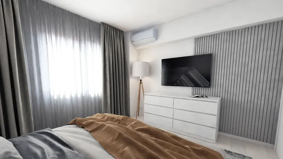 Amenajare interioară apartament dormitor principal riflaje.