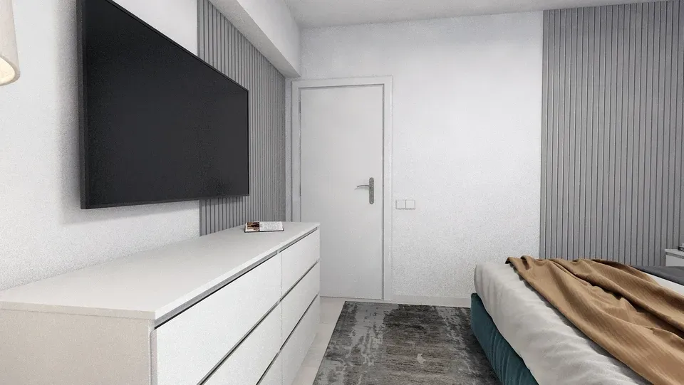 Amenajare interioară apartament dormitor principal comodă Ikea.