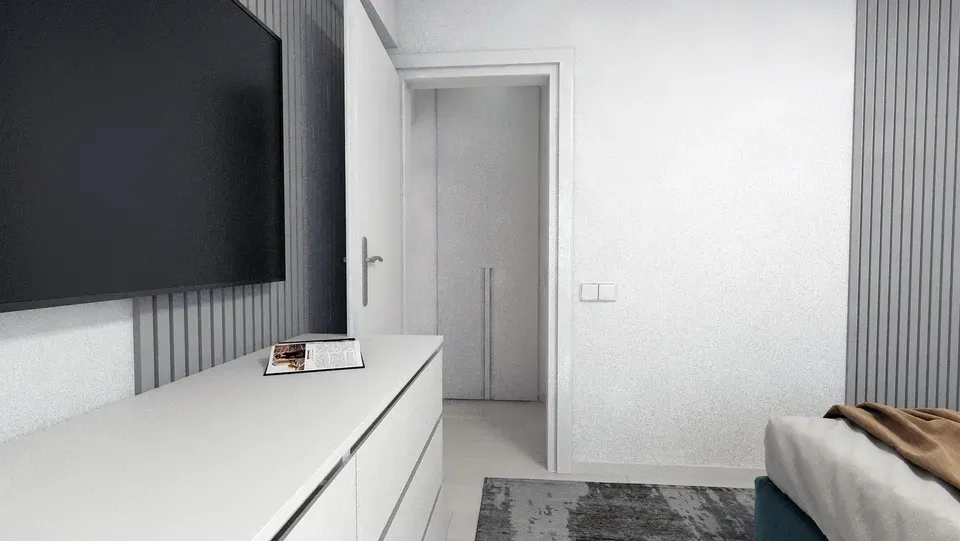 Amenajare interioară apartament dormitor principal depozitare hol.