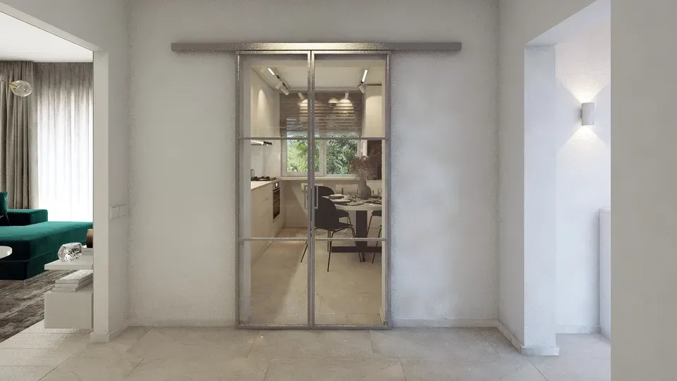 Usi pe rama metalică bucătărie apartament.