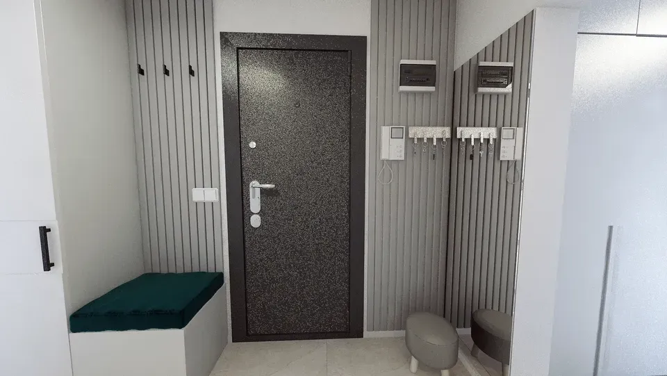 Amenajare interioară apartament hol intrare riflaje.