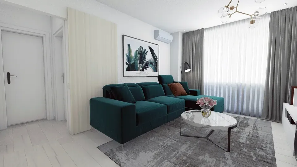 Canapea verde living apartament.