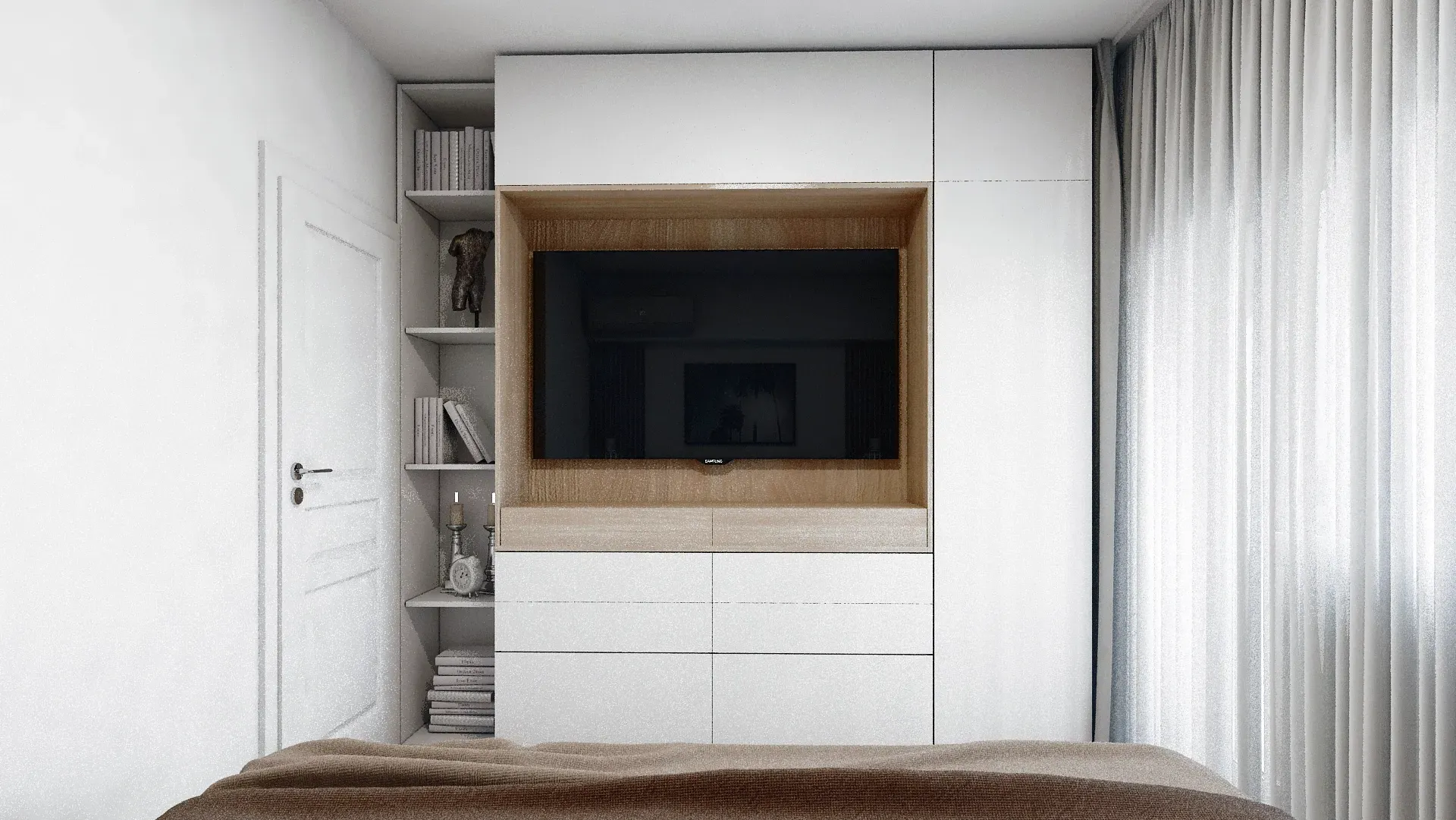 Spațiu de depozitare pentru dormitor pe comandă, proiect realizat de Minimalist Interior Design Studio.