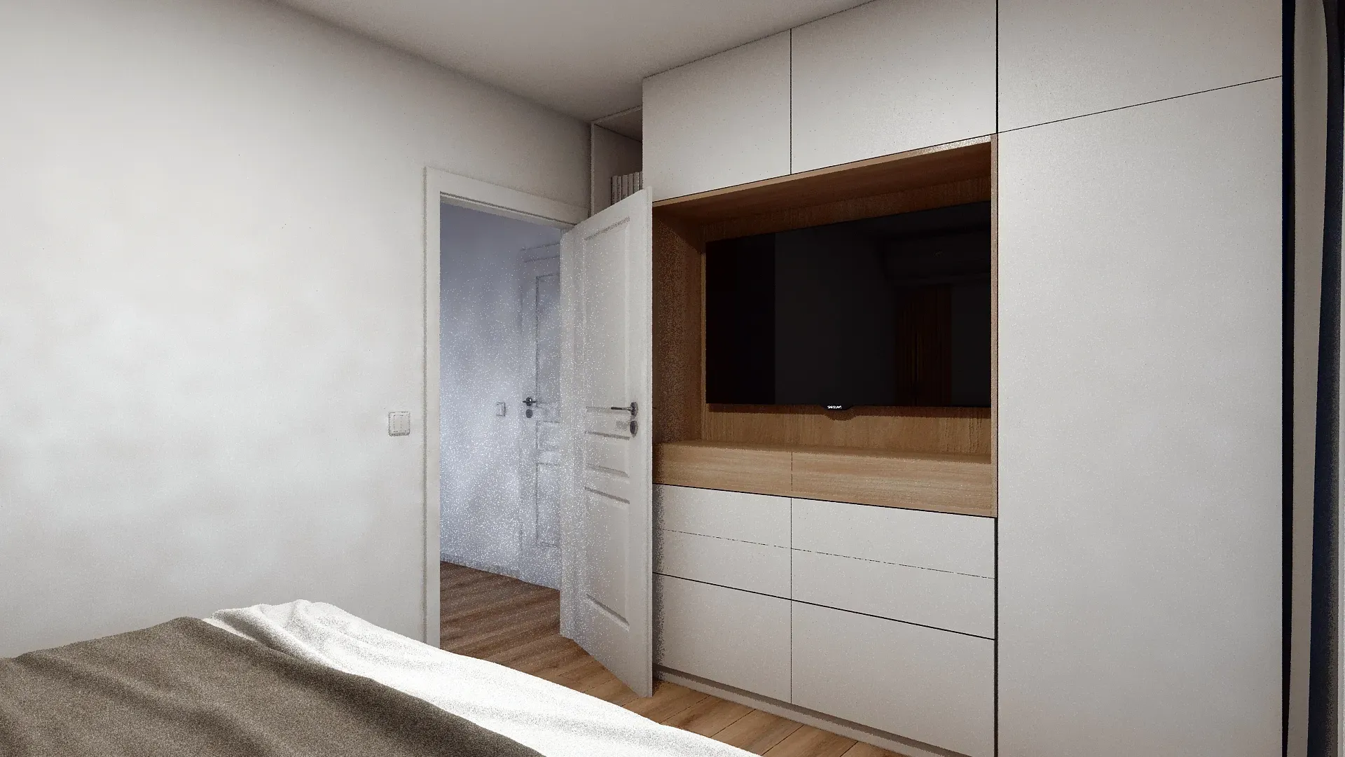 Dulap pe comandă, cu corp retras pentru funcționalitate maximă, proiect realizat de Minimalist Interior Design Studio.