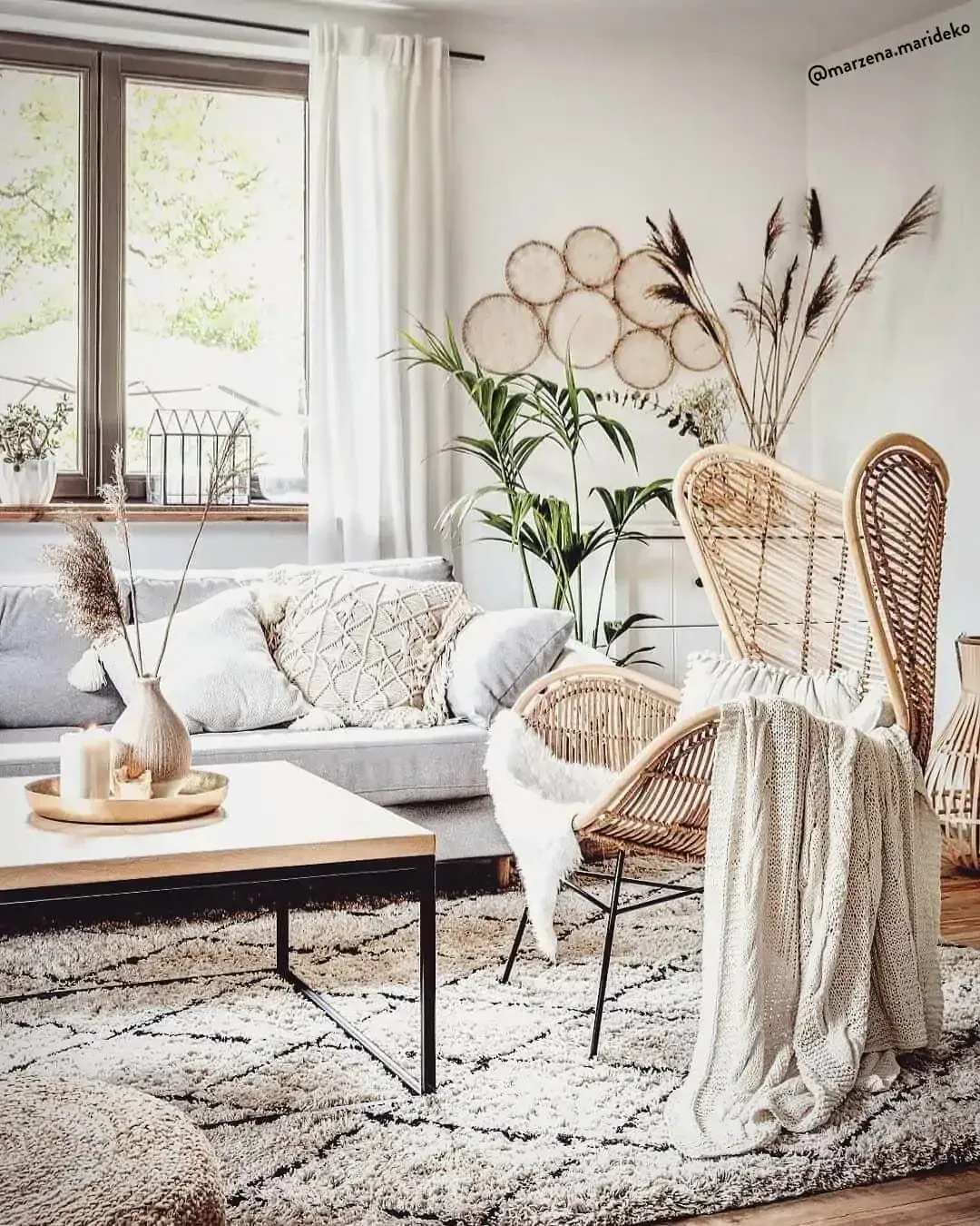 Un living cu o canapea, scaun, măsuță de cafea și covor.