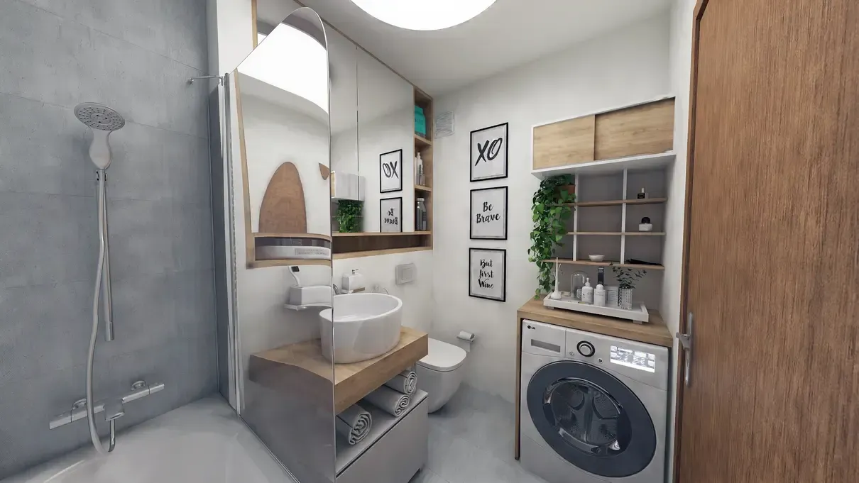 Amenajare interioară baie modernă apartament Arcadia Domenii.