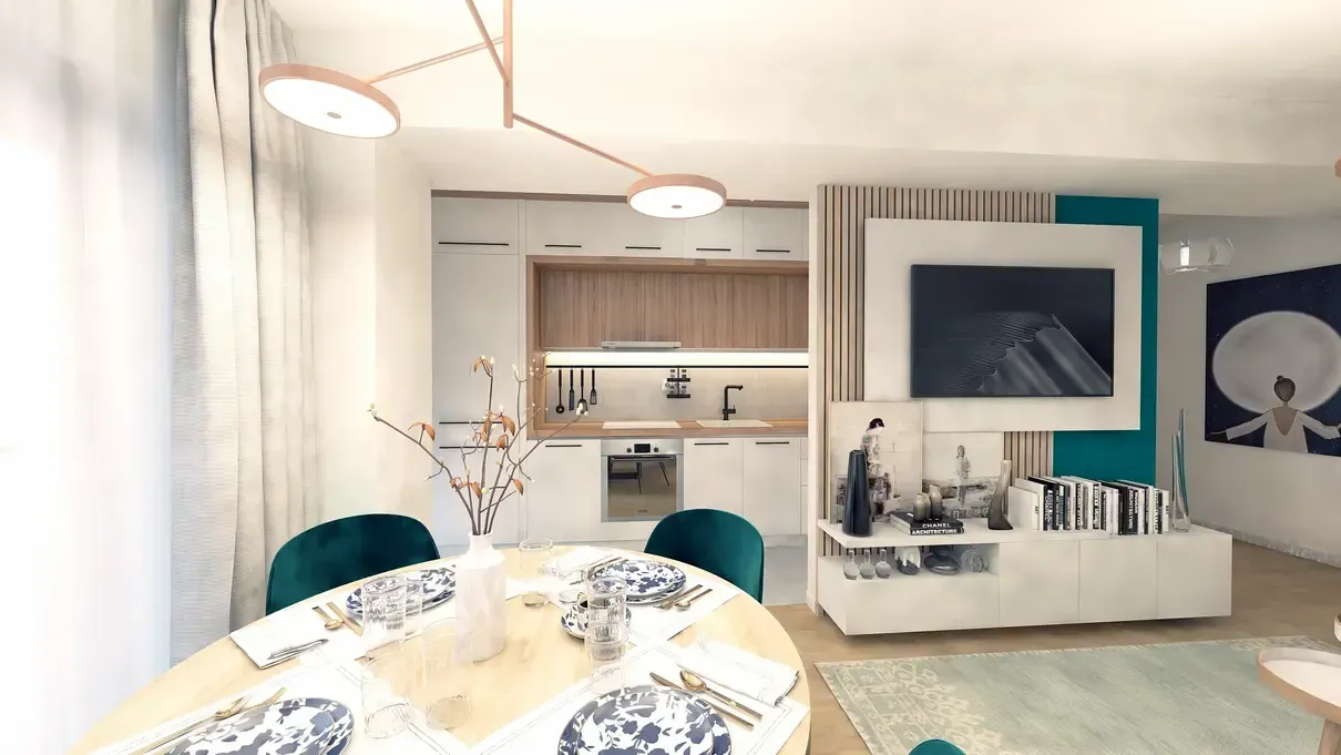 Masă dining extensibilă 4-6 persoane în proiect de design interior.