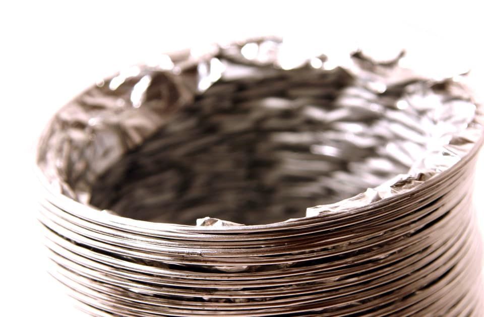 Flexible silver metallic ducting.