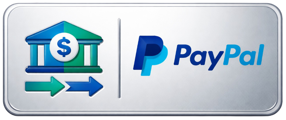 Logotipo de PayPal con símbolo de transferencia bancaria.