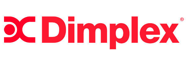 A red logo for dimplex on a white background