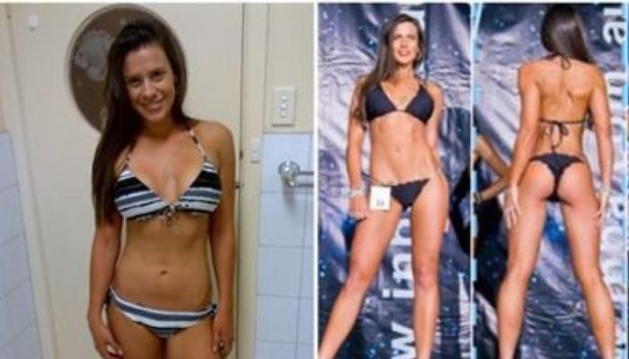 Body Transformation of Jess in bikini before and after photos side by side comparisons