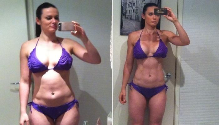 Body Transformation of Kate in bikini before and after photos side by side comparisons