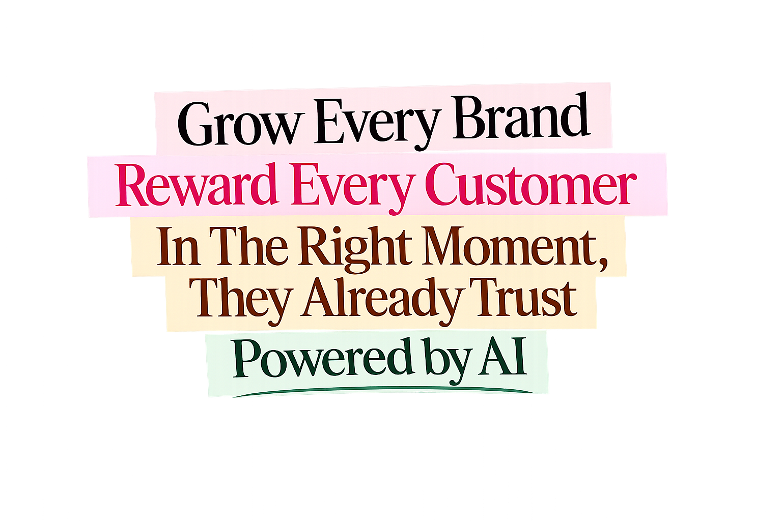 Text graphic: “Grow Every Brand, Reward Every Customer, In The Right Moment, They Already Trust, Powered by AI”