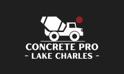 Concrete Pro logo: white concrete truck icon with a red dot on black background. Text: 