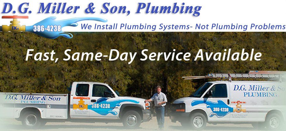 Man standing in the middle of two trucks — Tallahassee, FL — D.G. Miller and Son Plumbing