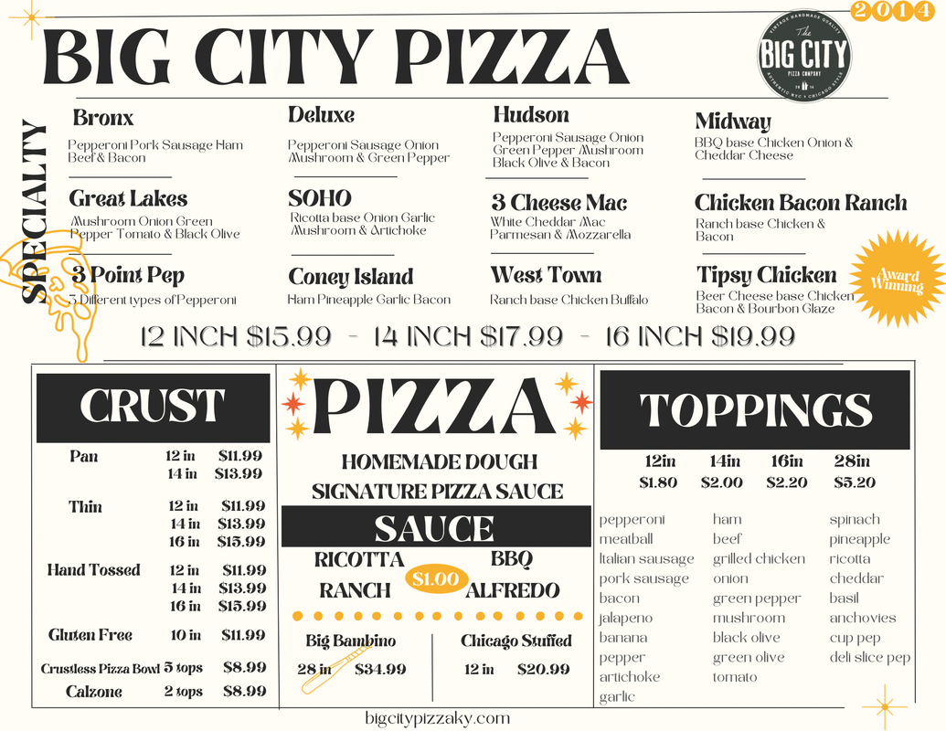 The Big City Pizza Company Menu - Lexington, KY - The Big City Pizza Company