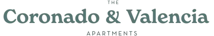 The coronado & valencia apartments logo is on a white background