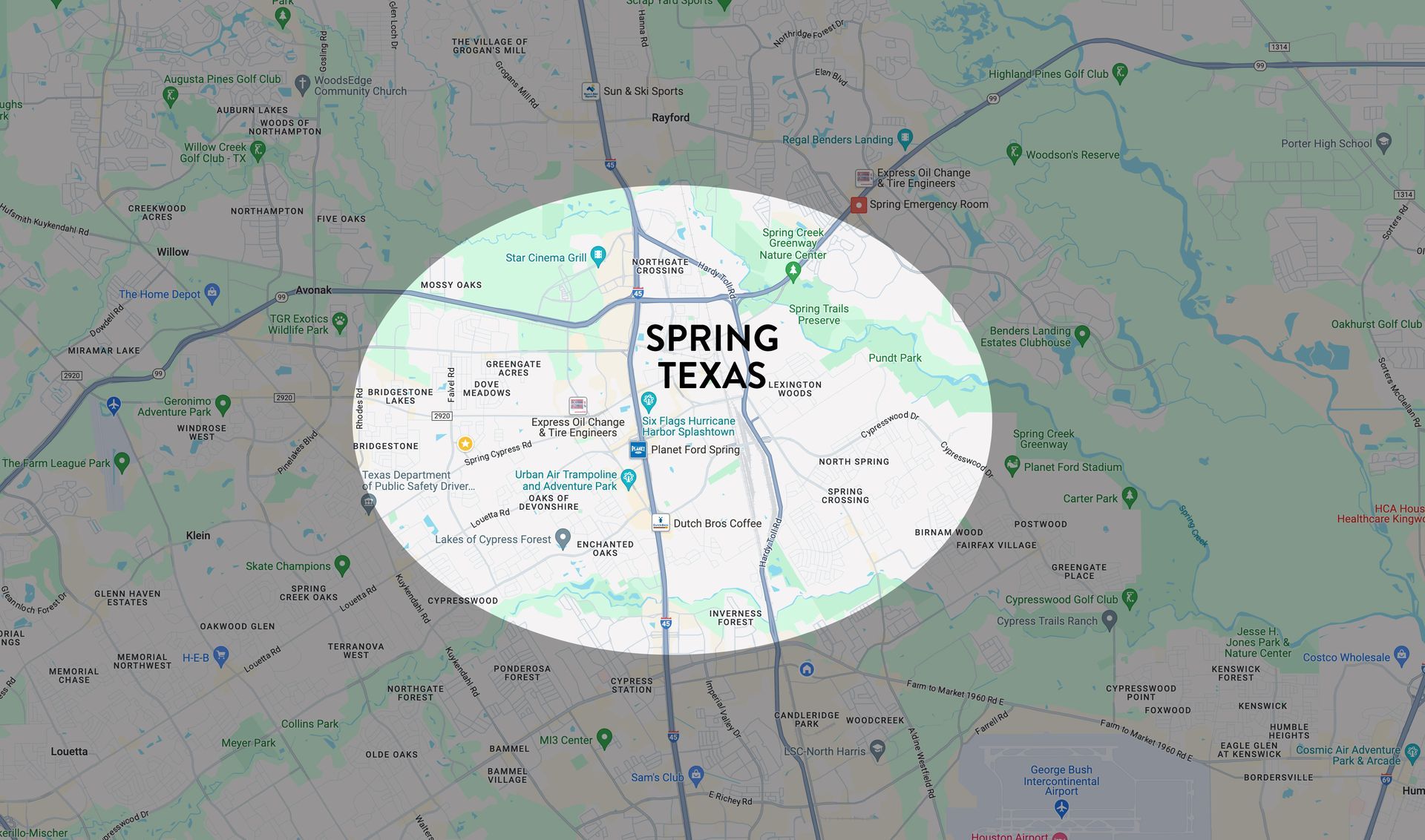 Map of Spring, Texas service area