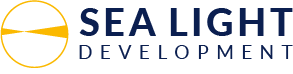 The logo for sea light development is blue and yellow.